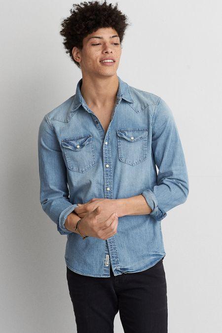 American Eagle Outfitters Ae Flex Denim Indigo Shirt