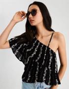 American Eagle Outfitters Ae Printed One Shoulder Ruffle Top