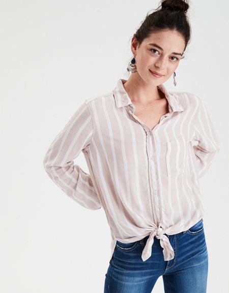 American Eagle Outfitters Ae Tie Front Button Up Shirt