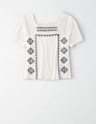 American Eagle Outfitters Ae Soft & Sexy Embroidered Lace Trim Top