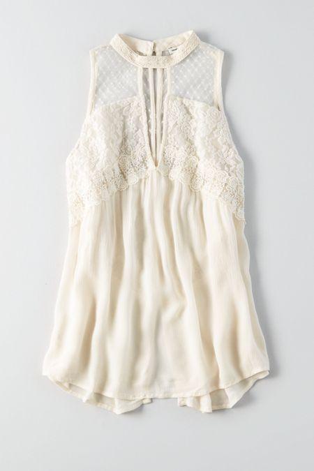 American Eagle Outfitters Ae Lace Mix Shell Top