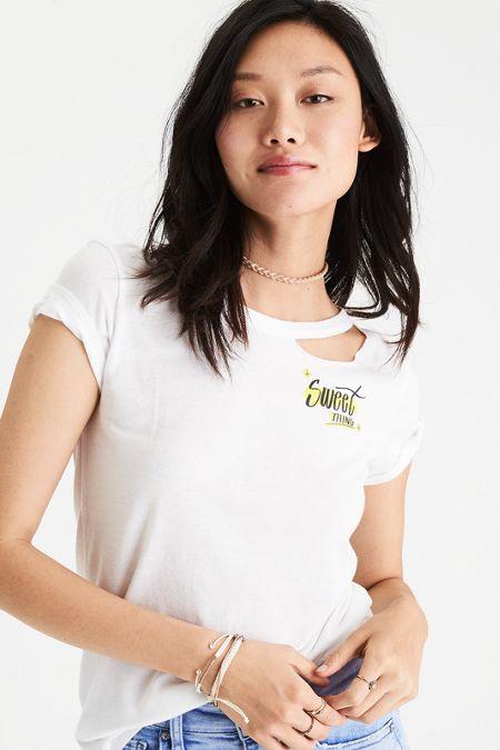 American Eagle Outfitters Ae Slashed Collar Graphic T-shirt