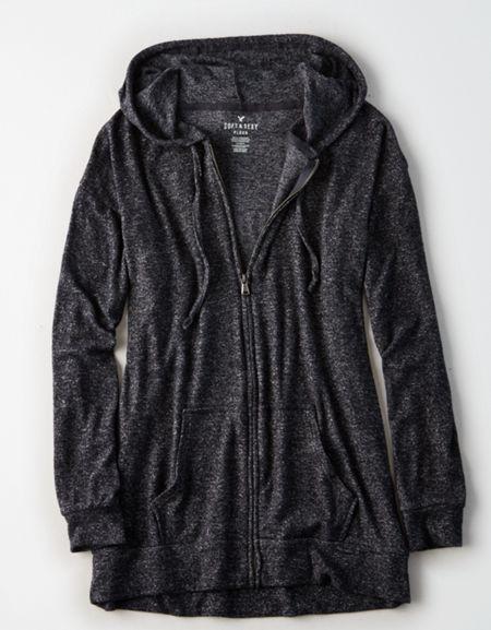 American Eagle Outfitters Ae Soft & Sexy Plush Full-zip Tunic Hoodie