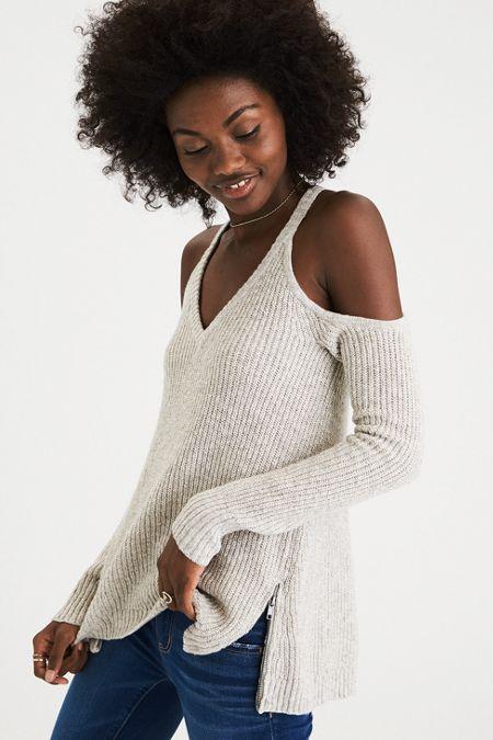 American Eagle Outfitters Ae Cold Shoulder Zipper Sweater