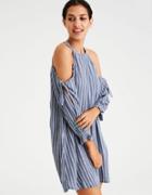 American Eagle Outfitters Ae Striped High Neck Tie Sleeve Shift Dress
