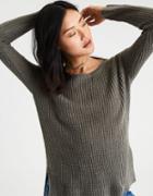 American Eagle Outfitters Ae Lace-up-back Waffle Knit Sweater