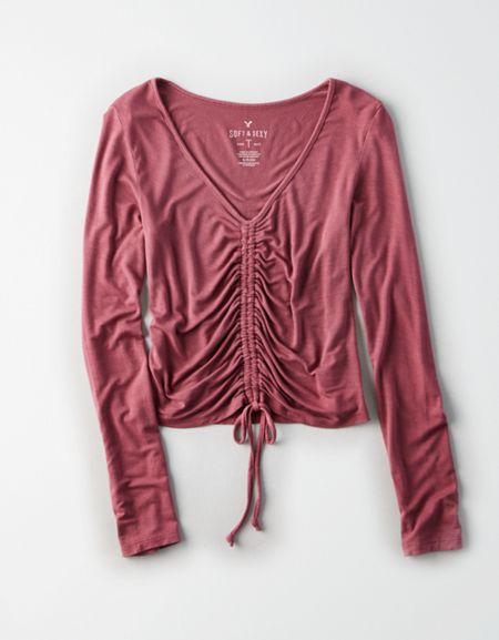American Eagle Outfitters Ae Long Sleeve Ruched Front T-shirt