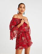 American Eagle Outfitters Ae Off-the-shoulder Ruffle Sleeve Romper