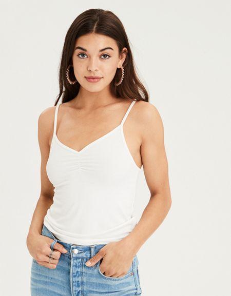 American Eagle Outfitters Ae Soft & Sexy Ribbed Scrunch Front Cami