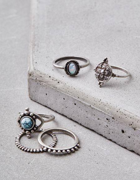 American Eagle Outfitters Ae Silver Rings 5-pack