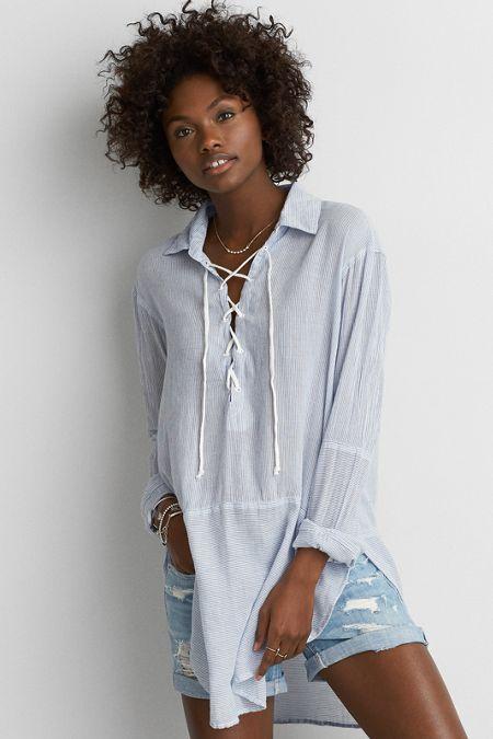 American Eagle Outfitters Ae Lace-up Tunic Shirt