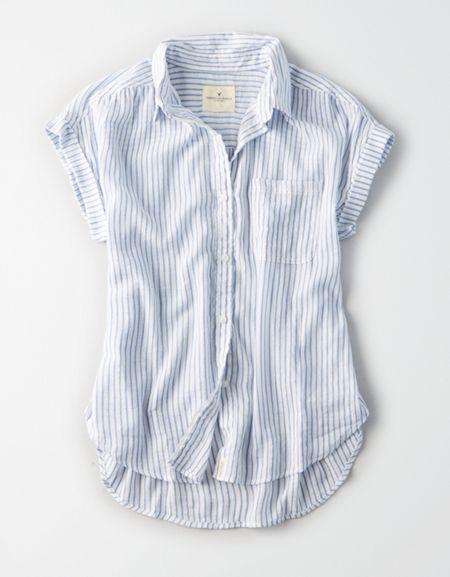 American Eagle Outfitters Ae Plaid Short Sleeve Boyfriend Shirt