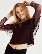 American Eagle Outfitters Ae Embroidered Cold Shoulder Mesh Top