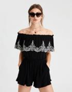 American Eagle Outfitters Ae Knit Off The Shoulder Embroidered Romper