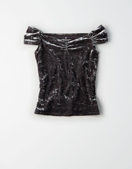 American Eagle Outfitters Ae Crushed Velvet Ruched Off-the-shoulder Top