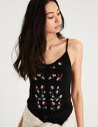 American Eagle Outfitters Ae Soft & Sexy Essential Embroidered Crop Top