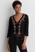 American Eagle Outfitters Ae Embroidered Bell Sleeve Top
