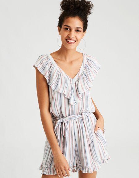 American Eagle Outfitters Ae Double-v Ruffle Romper