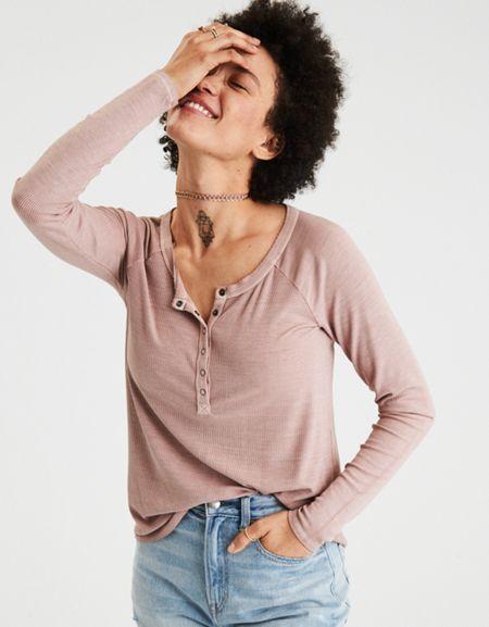 American Eagle Outfitters Ae Soft & Sexy Ribbed Henley Top