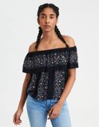 American Eagle Outfitters Ae Off-the-shoulder Floral Ruffle Top
