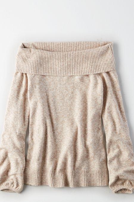 American Eagle Outfitters Ae Off-the-shoulder Puff Sleeve Sweater