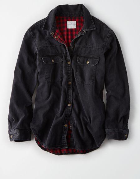 American Eagle Outfitters Ae Plaid Lined Denim Shirt