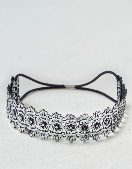 American Eagle Outfitters Ae Metallic Silver Lace Headband