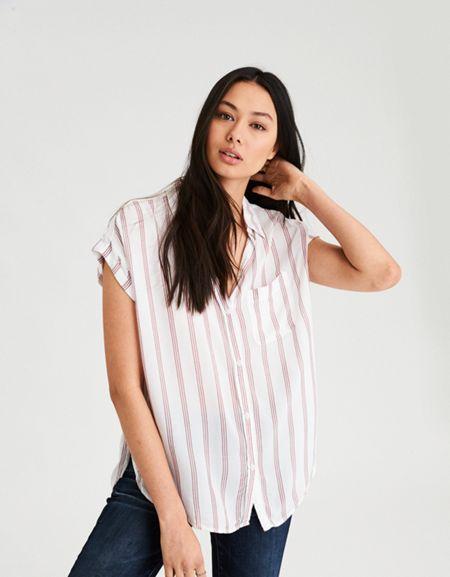 American Eagle Outfitters Ae Striped Short Sleeve Button Down Shirt