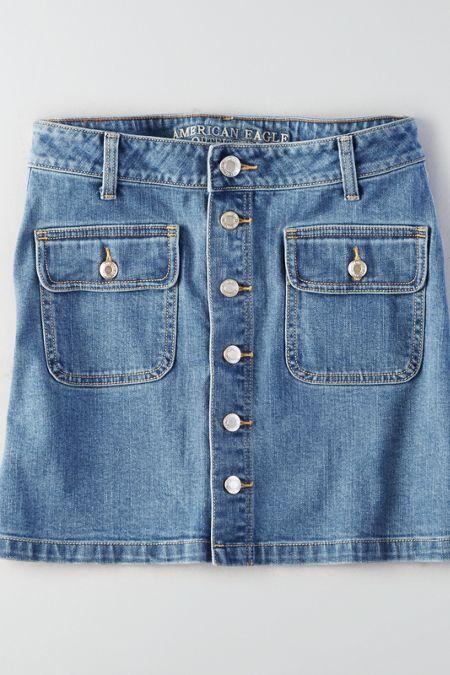 American Eagle Outfitters Ae Button Front Denim Skirt