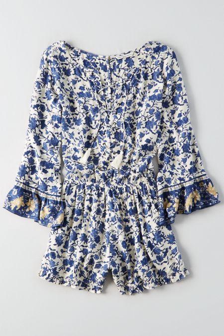 American Eagle Outfitters Ae Lace-up Long Sleeve Romper