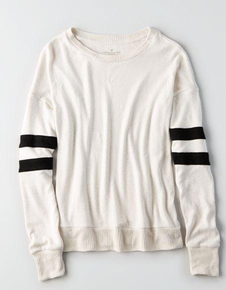 American Eagle Outfitters Ae Plush Arm Stripe Crew Neck Sweatshirt