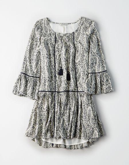 American Eagle Outfitters Ae Bell Sleeve Lace Up Front Shift Dress