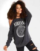 American Eagle Outfitters Ae Cold Shoulder Nirvana Graphic Sweatshirt
