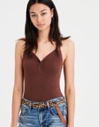 American Eagle Outfitters Ae Soft & Sexy Ribbed Lace Trim Henley Bodysuit