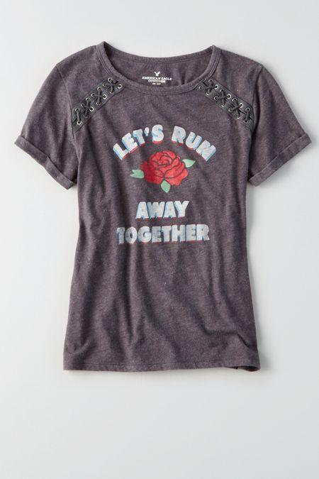 American Eagle Outfitters Ae Lace-up Shoulder Graphic T-shirt