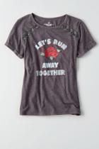 American Eagle Outfitters Ae Lace-up Shoulder Graphic T-shirt