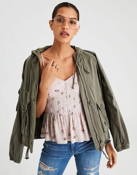 American Eagle Outfitters Ae Cinched Tencel Military Jacket