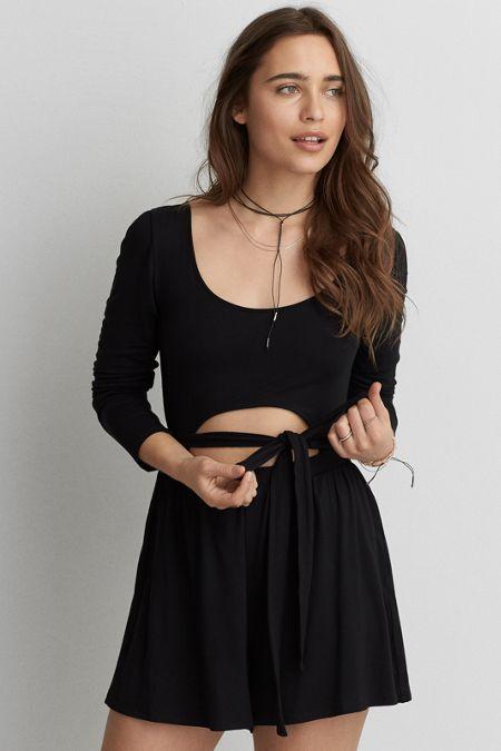 American Eagle Outfitters Ae Soft & Sexy Front Tie Romper