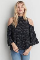 American Eagle Outfitters Ae Cold Shoulder Hi-neck Top
