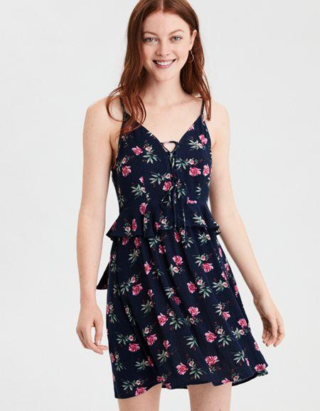 American Eagle Outfitters Ae Lace-up Ruffle Dress