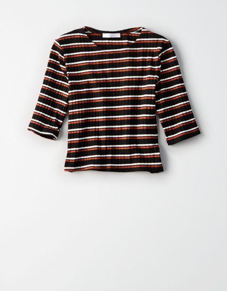 American Eagle Outfitters Dont Ask Why Ribbed 3/4 Sleeve Striped Crop Top