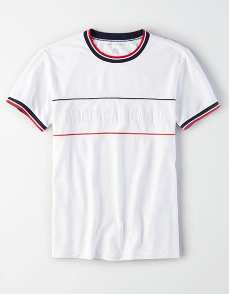 American Eagle Outfitters Ae Branded Striped Graphic Tee