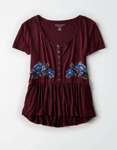American Eagle Outfitters Ae Soft & Sexy Oversized Henley T-shirt