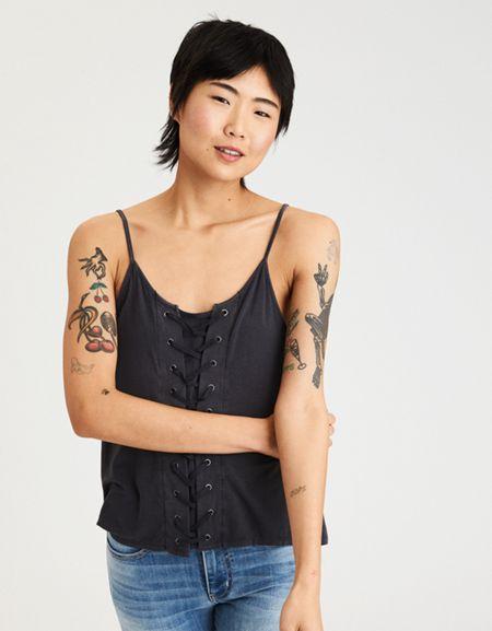 American Eagle Outfitters Ae Soft & Sexy Lace Up Jegging Top