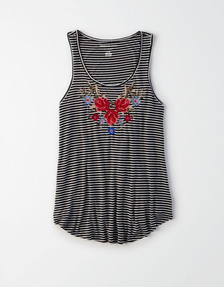 American Eagle Outfitters Ae Embroidered Striped Tank Top