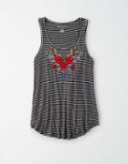 American Eagle Outfitters Ae Embroidered Striped Tank Top