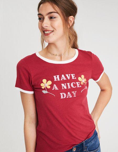 American Eagle Outfitters Ae Retro Ringer Graphic Tee