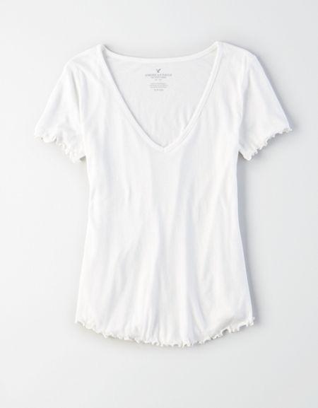 American Eagle Outfitters Ae V-neck Lettuce Hem T-shirt