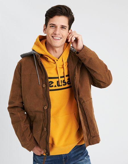 American Eagle Outfitters Ae Canvas Fleece Hood Jacket
