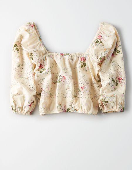 American Eagle Outfitters Ae Long Sleeve Eyelet Blouse